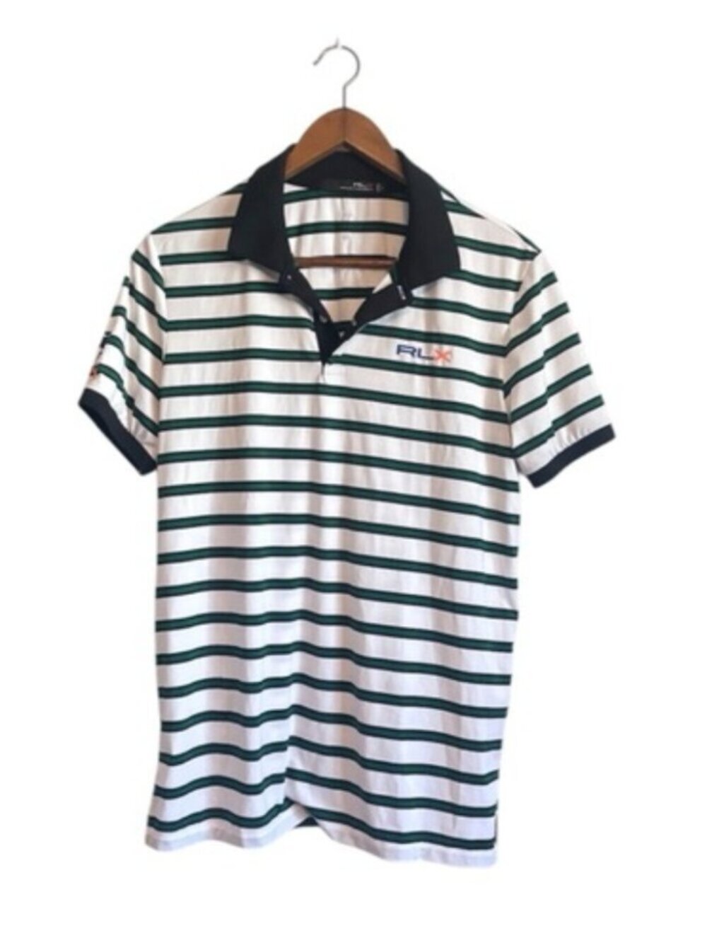 Ralph Lauren RLX Green & White Striped Golf Athleisure Athletic Polo Shirt